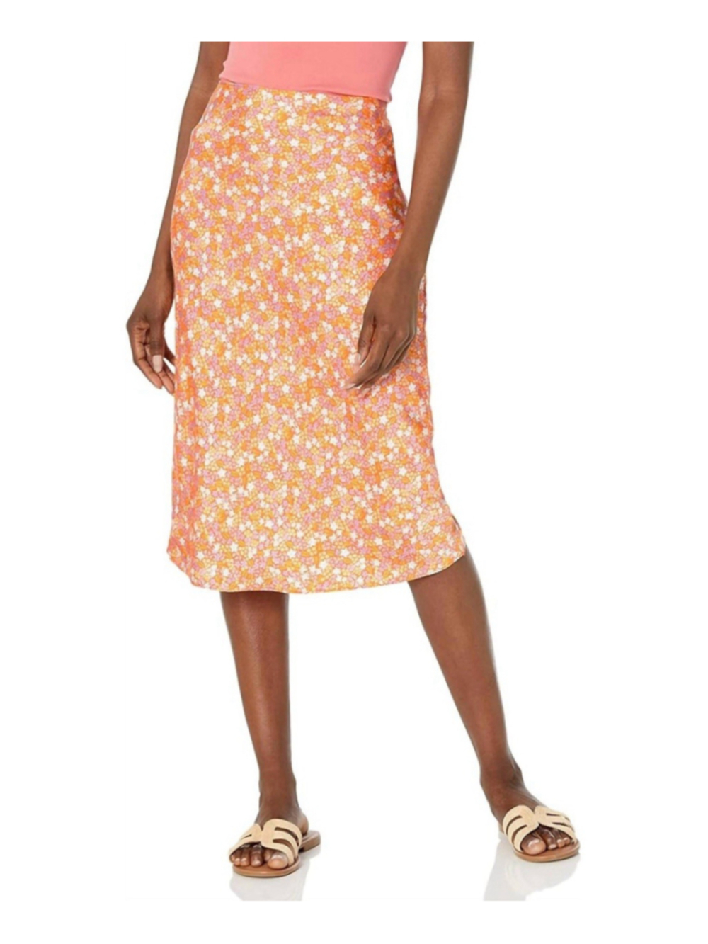 Steve Madden Mindy Skirt S Orange Blossom Floral Charmeuse Midi Slip Y2K Retro
